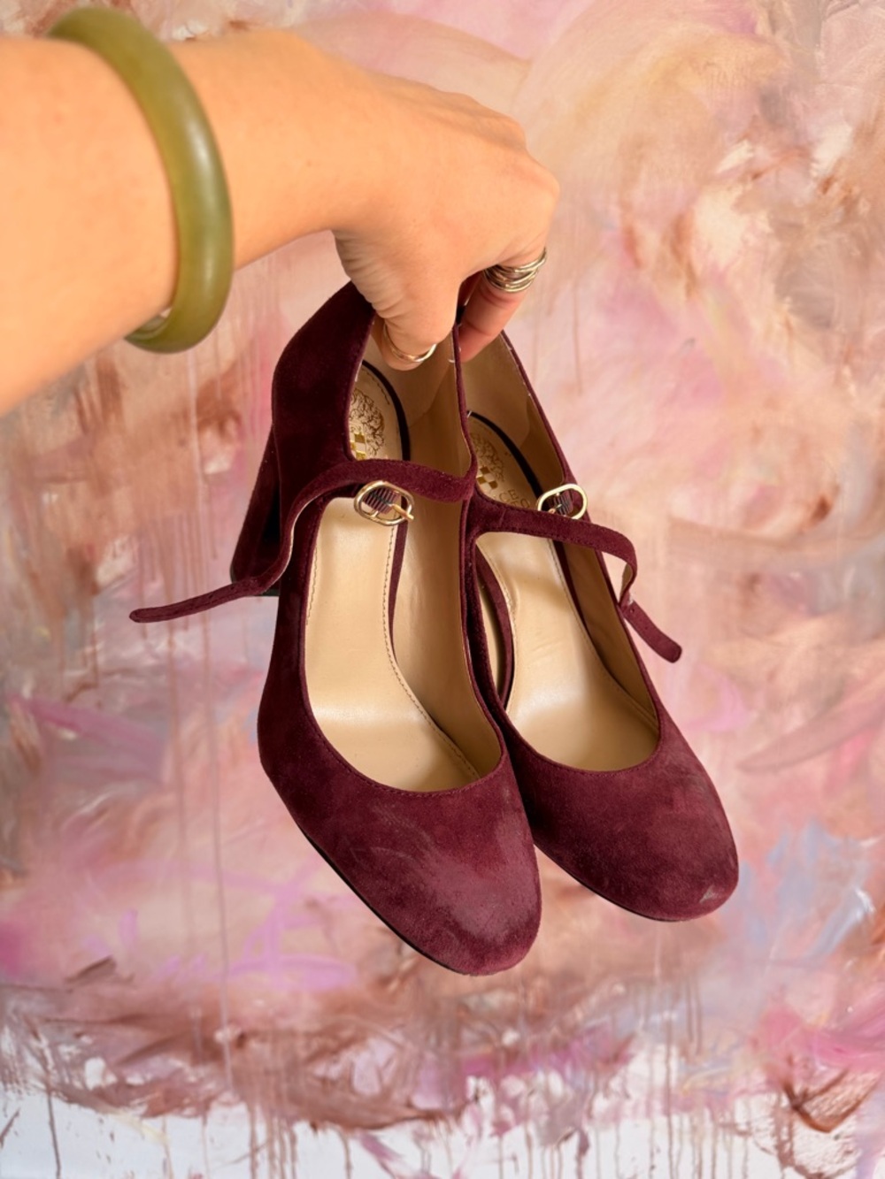 Vince Camuto Burgundy Suede Mary Jane Pumps
